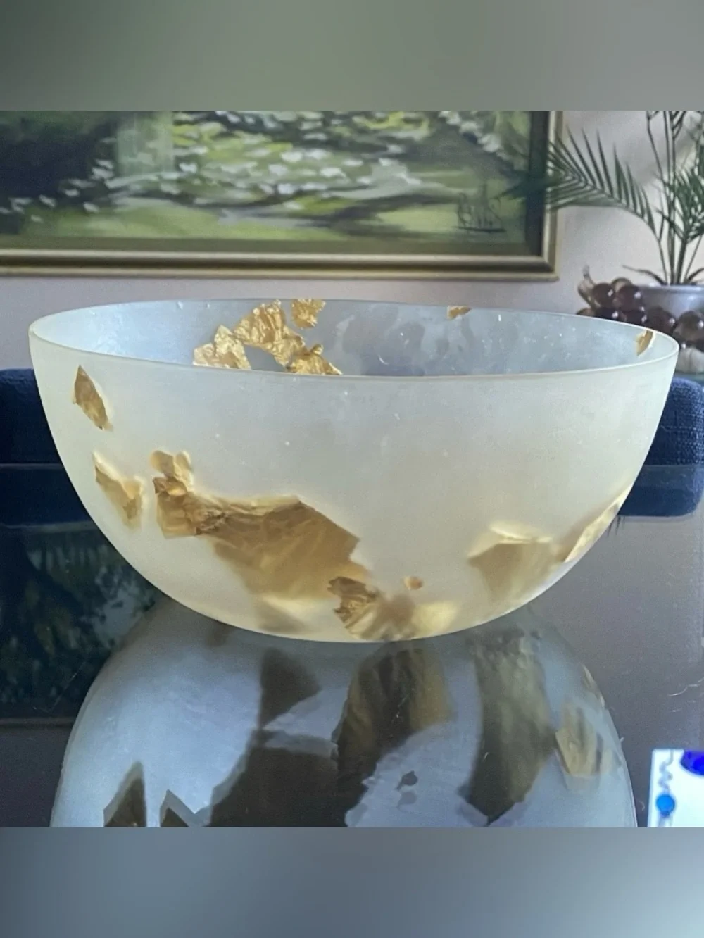 VTG Martha Sturdy Canada Resin Suspended Gold Foil Serving Bowl Spoon Fork 10.5”